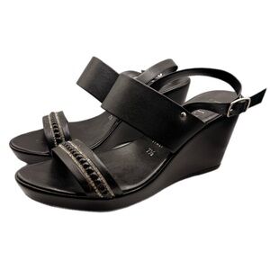 Italian Shoemakers |  Black @ Silver Rhinestone Detail Strappy Wedges Heels